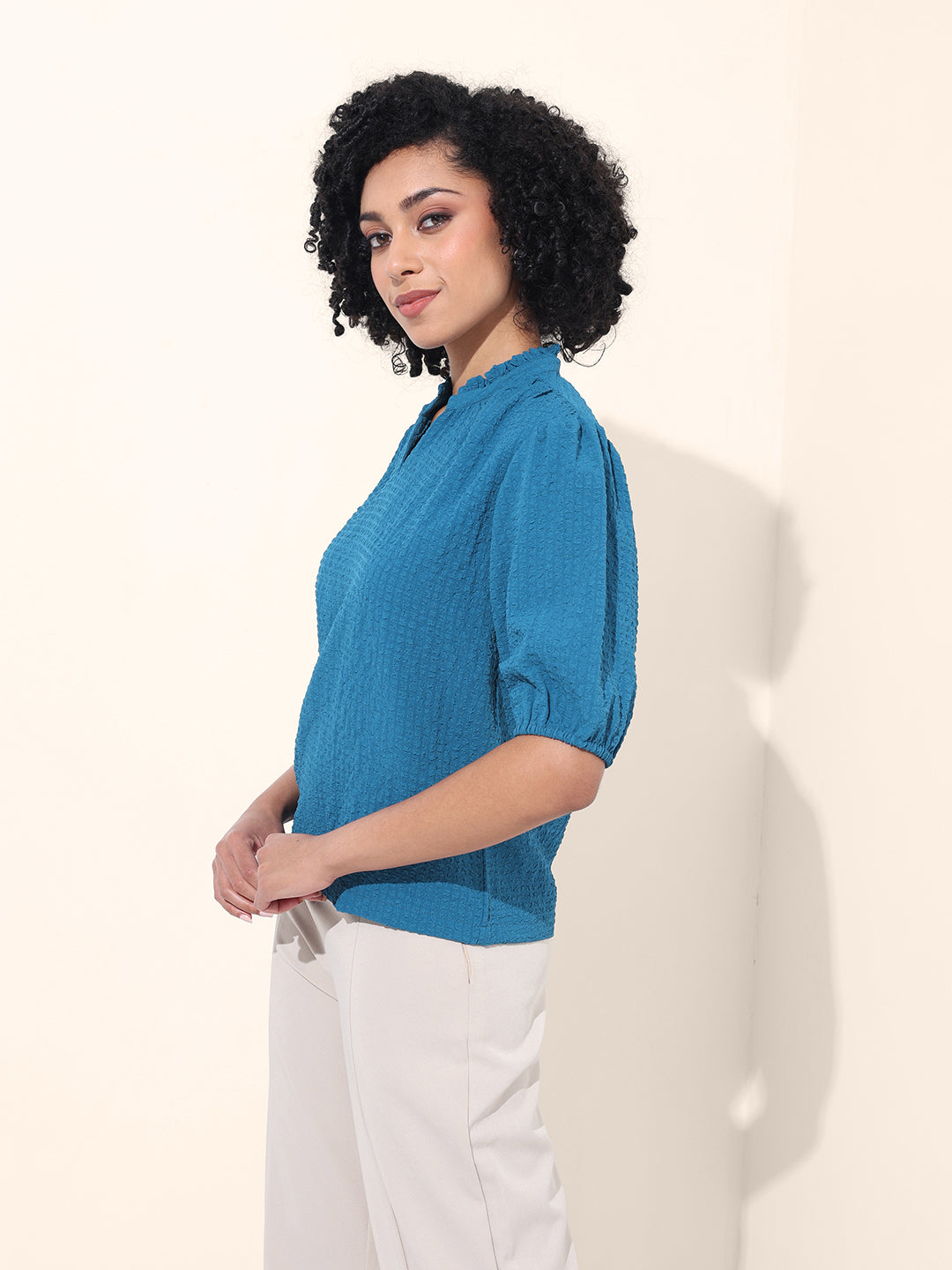 Women's Blue Regular Fit Casual Top