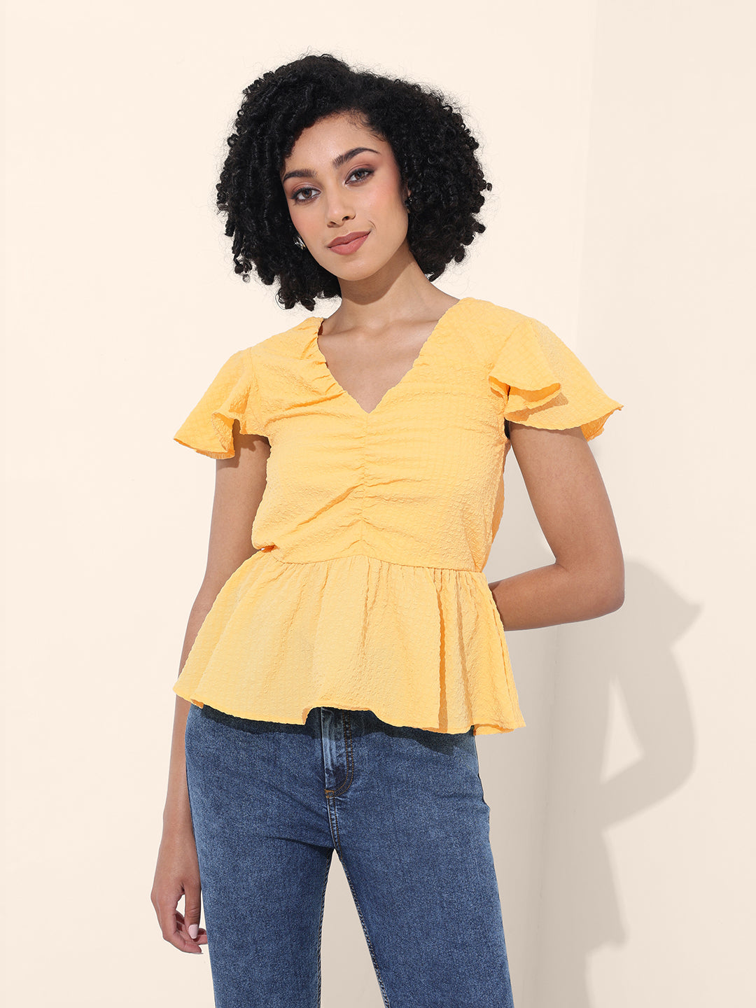 Women's Yellow Regular Fit Casual Top