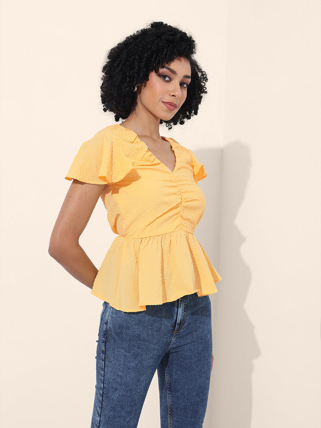 Women's Yellow Regular Fit Casual Top
