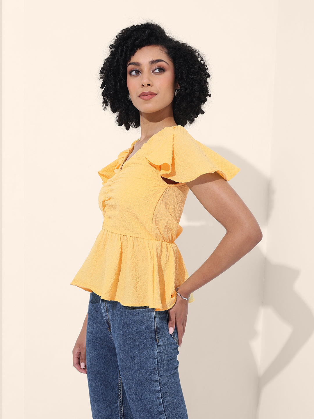 Women's Yellow Regular Fit Casual Top