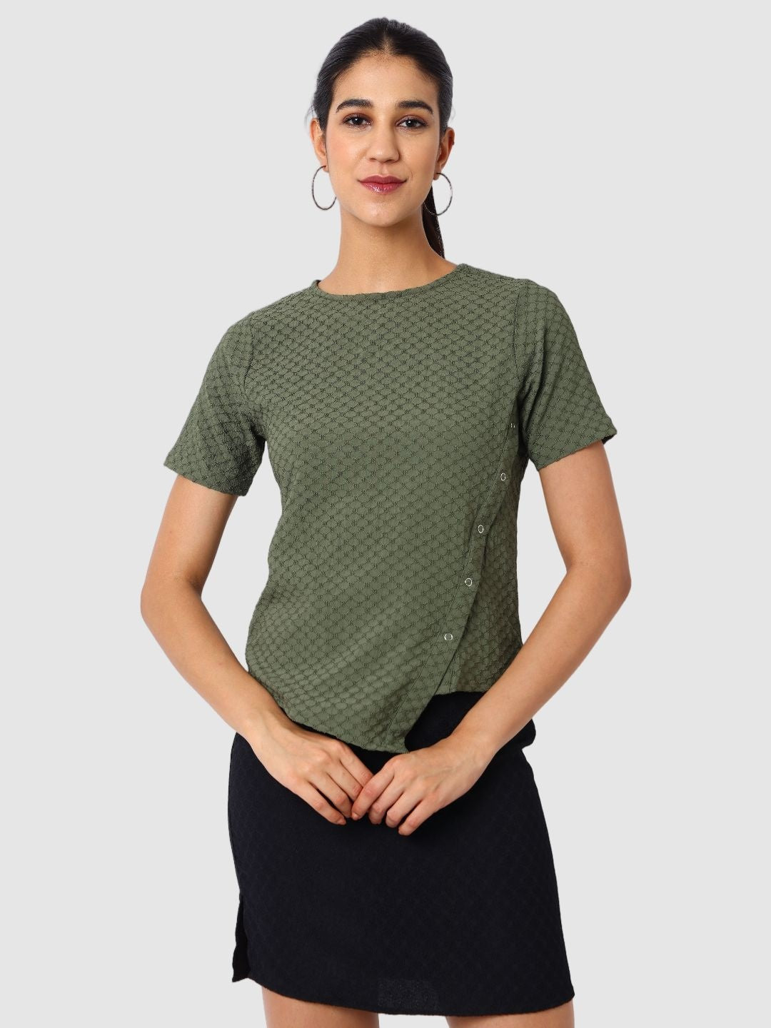 Women's Green Fit Textured Asymmetric
