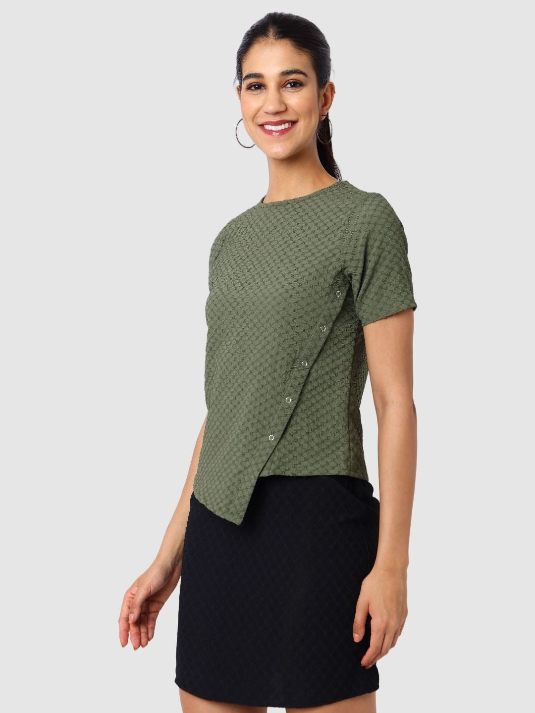 Women's Green Fit Textured Asymmetric