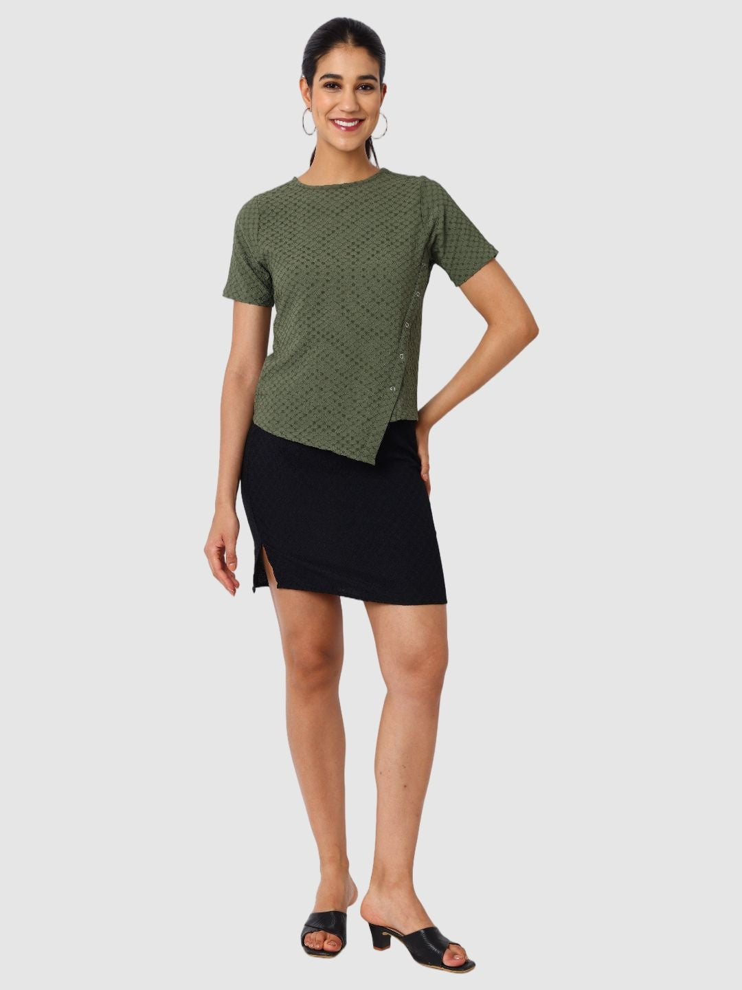 Women's Green Fit Textured Asymmetric