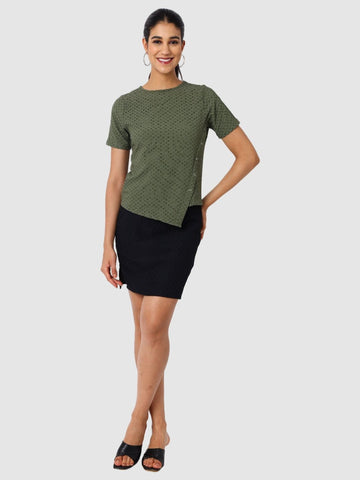 Women's Green Fit Textured Asymmetric