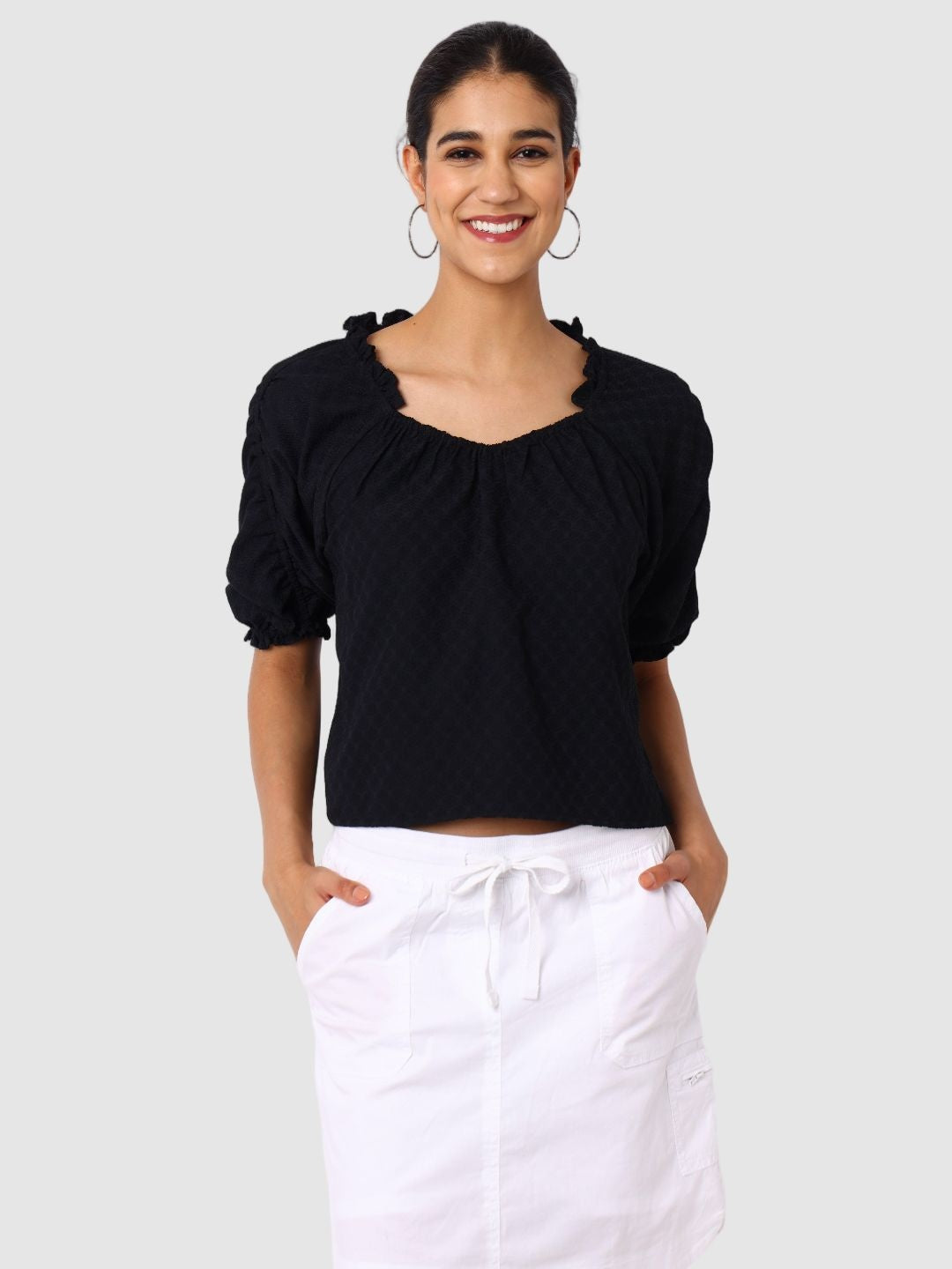 Women's Black Regular Fit Casual Top