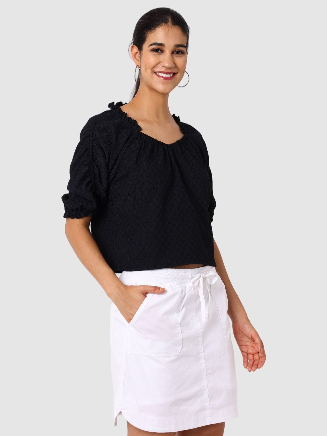 Women's Black Regular Fit Casual Top