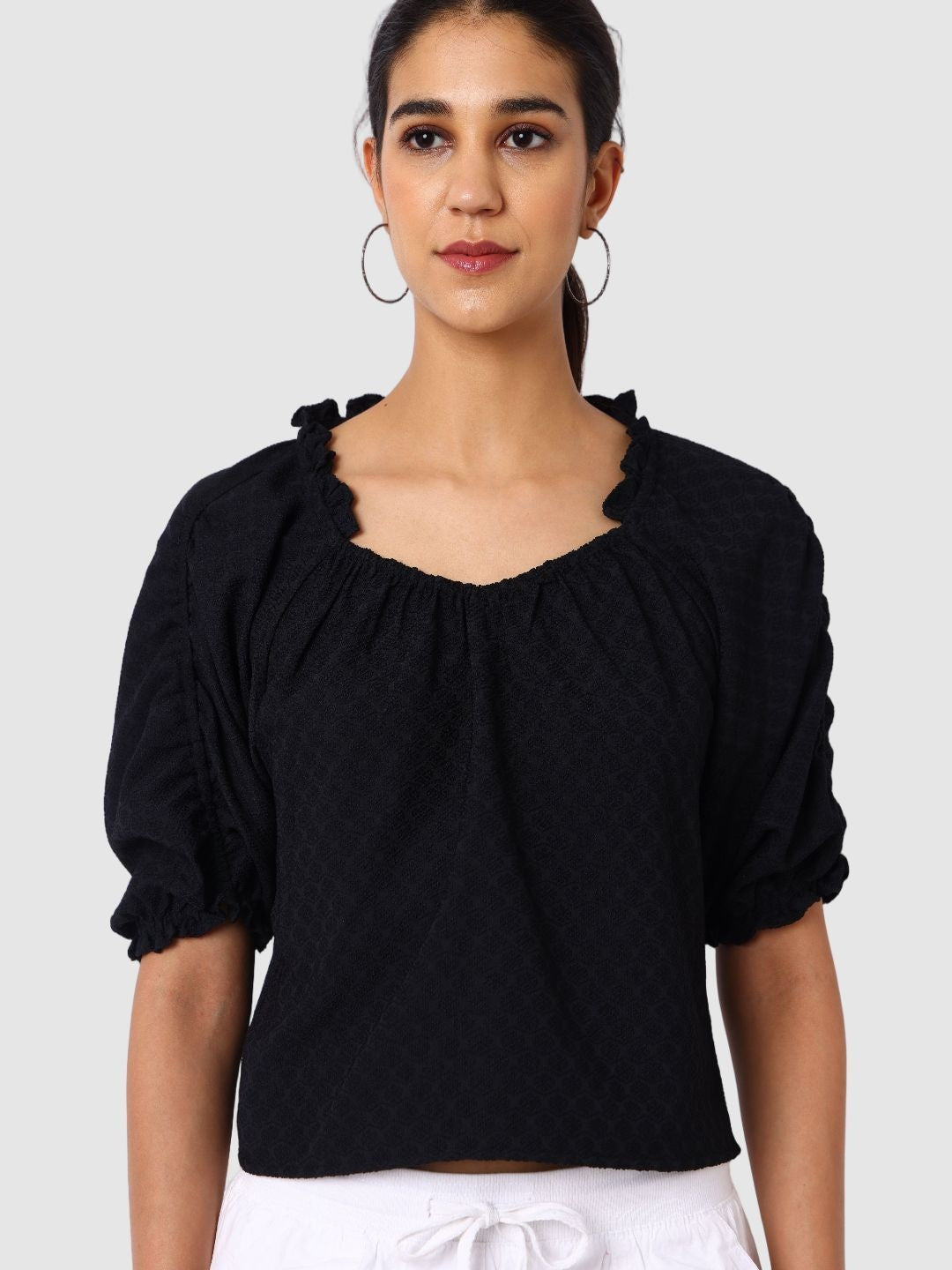 Women's Black Regular Fit Casual Top