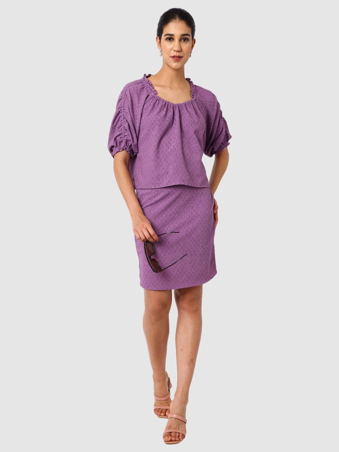 Women's Purple Fit Textured Blouson Top