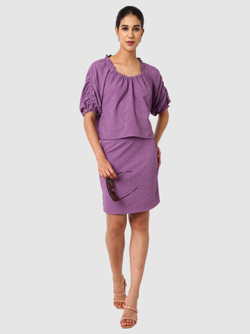 Women's Purple Fit Textured Blouson Top