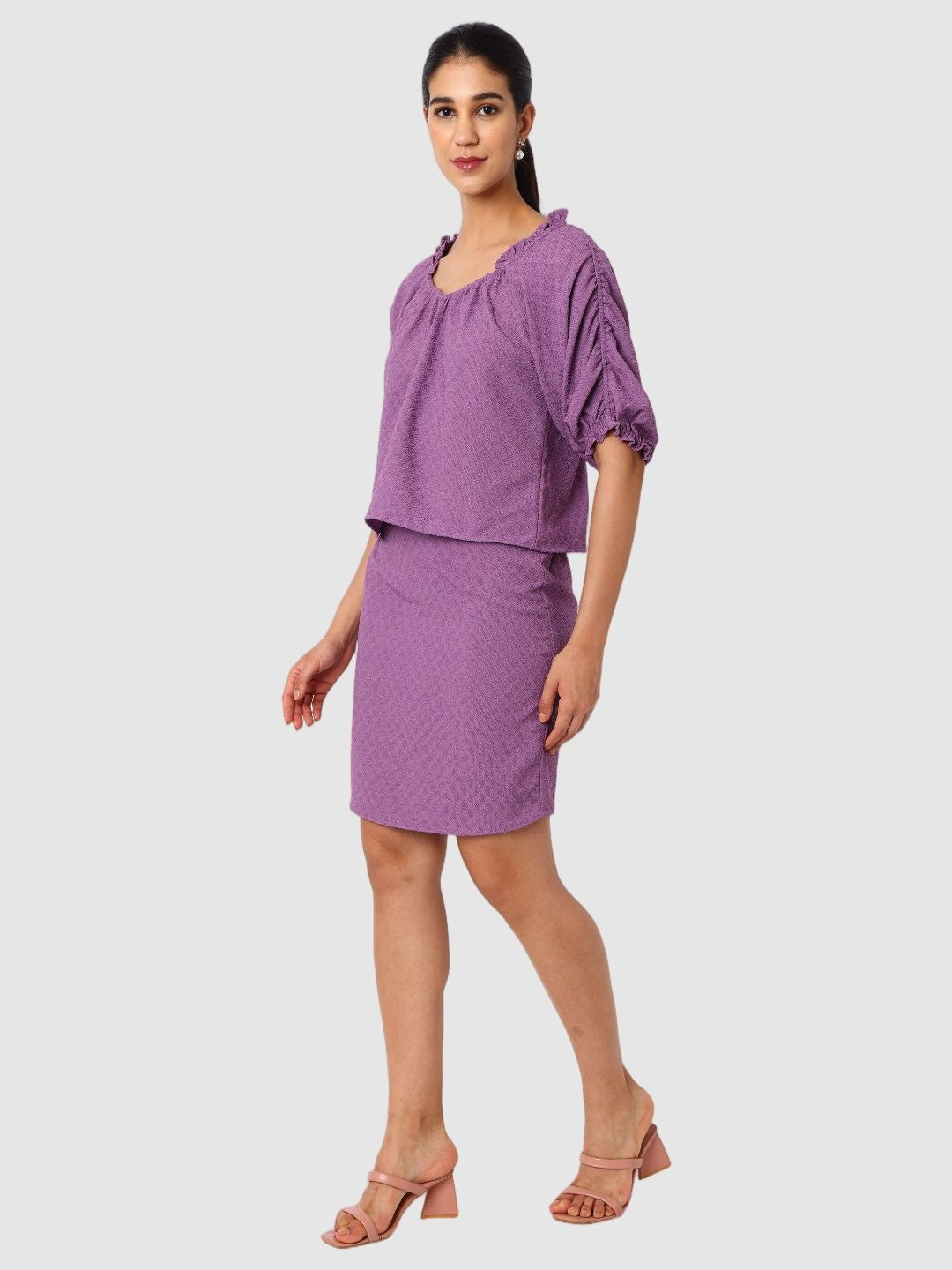 Women's Purple Fit Textured Blouson Top