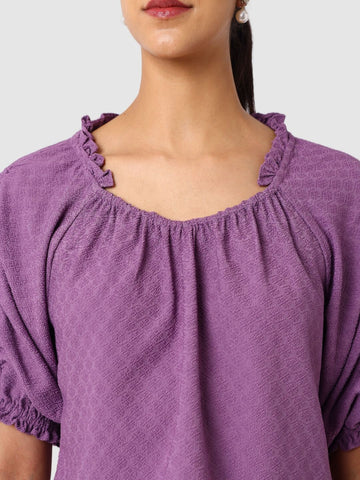 Women's Purple Fit Textured Blouson Top
