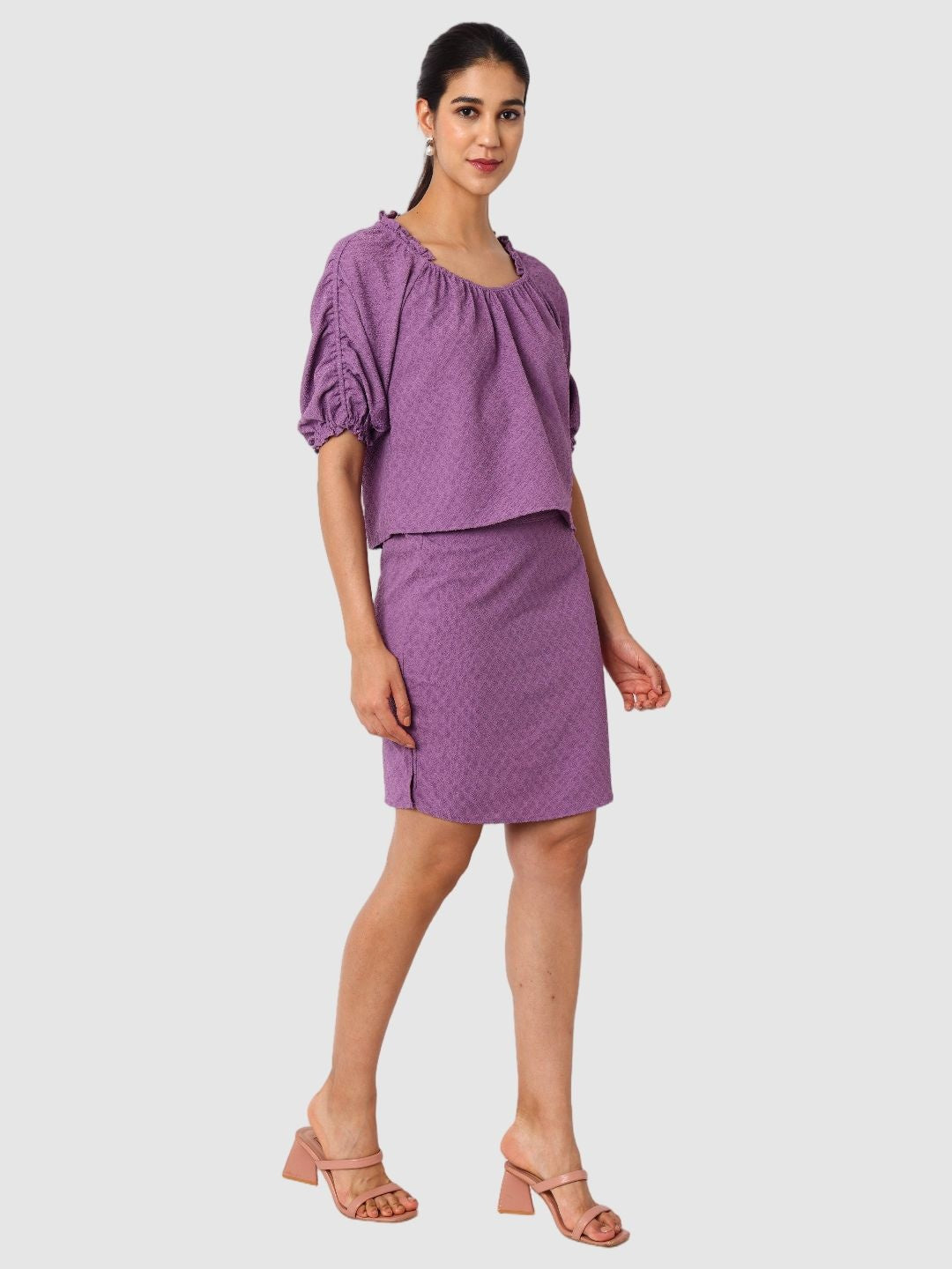 Women's Purple Fit Textured Blouson Top