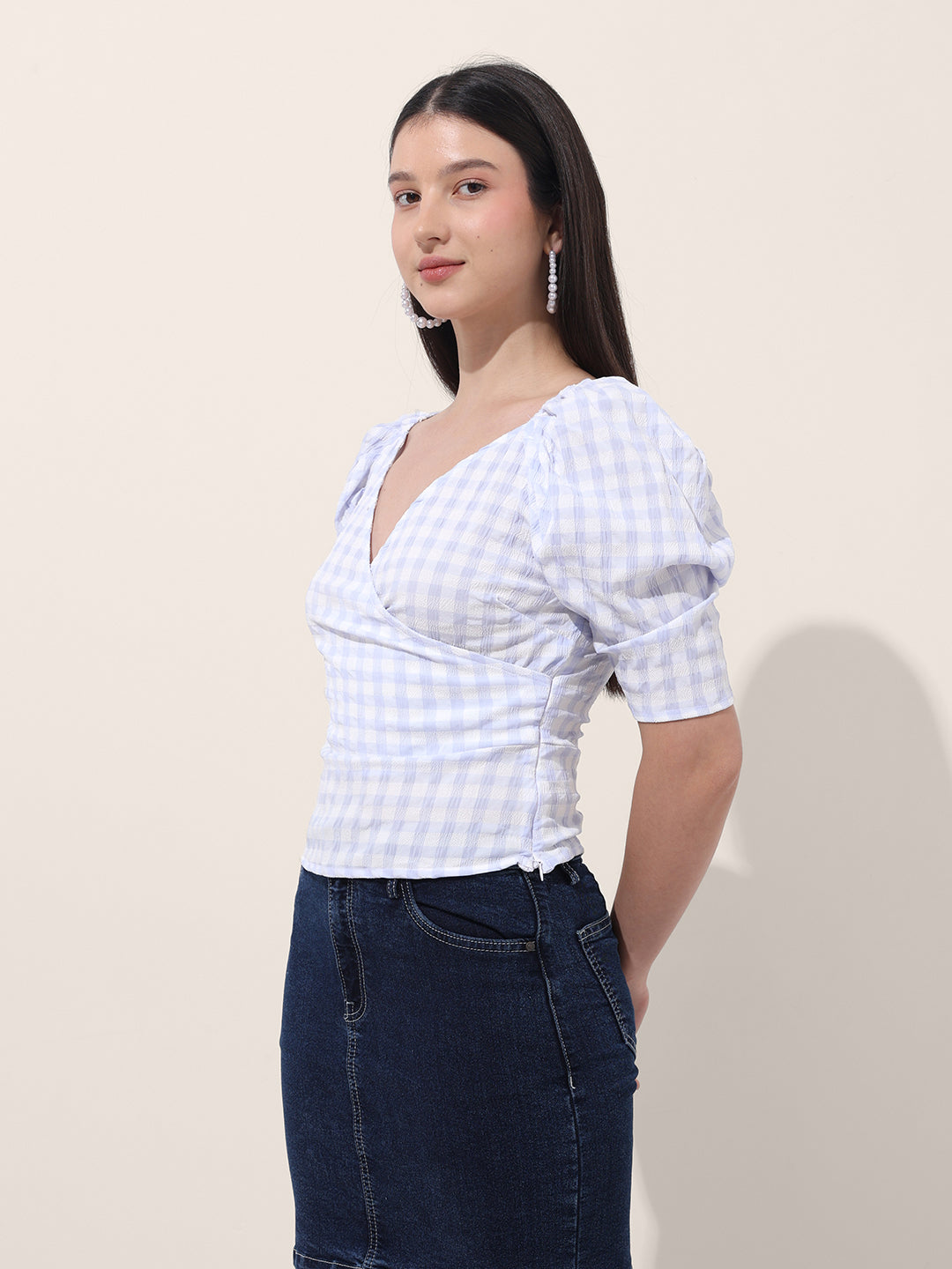 Women's Fitted Textured Wrap Top