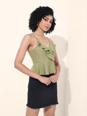 Women's Green Regular Fit Casual Top