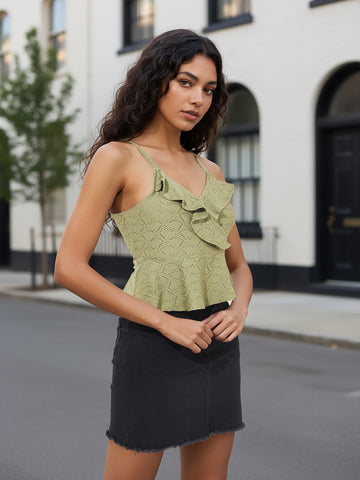 Women's Green Regular Fit Casual Top