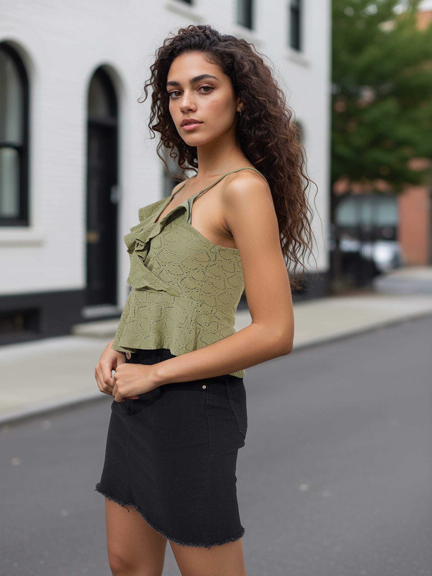 Women's Green Regular Fit Casual Top