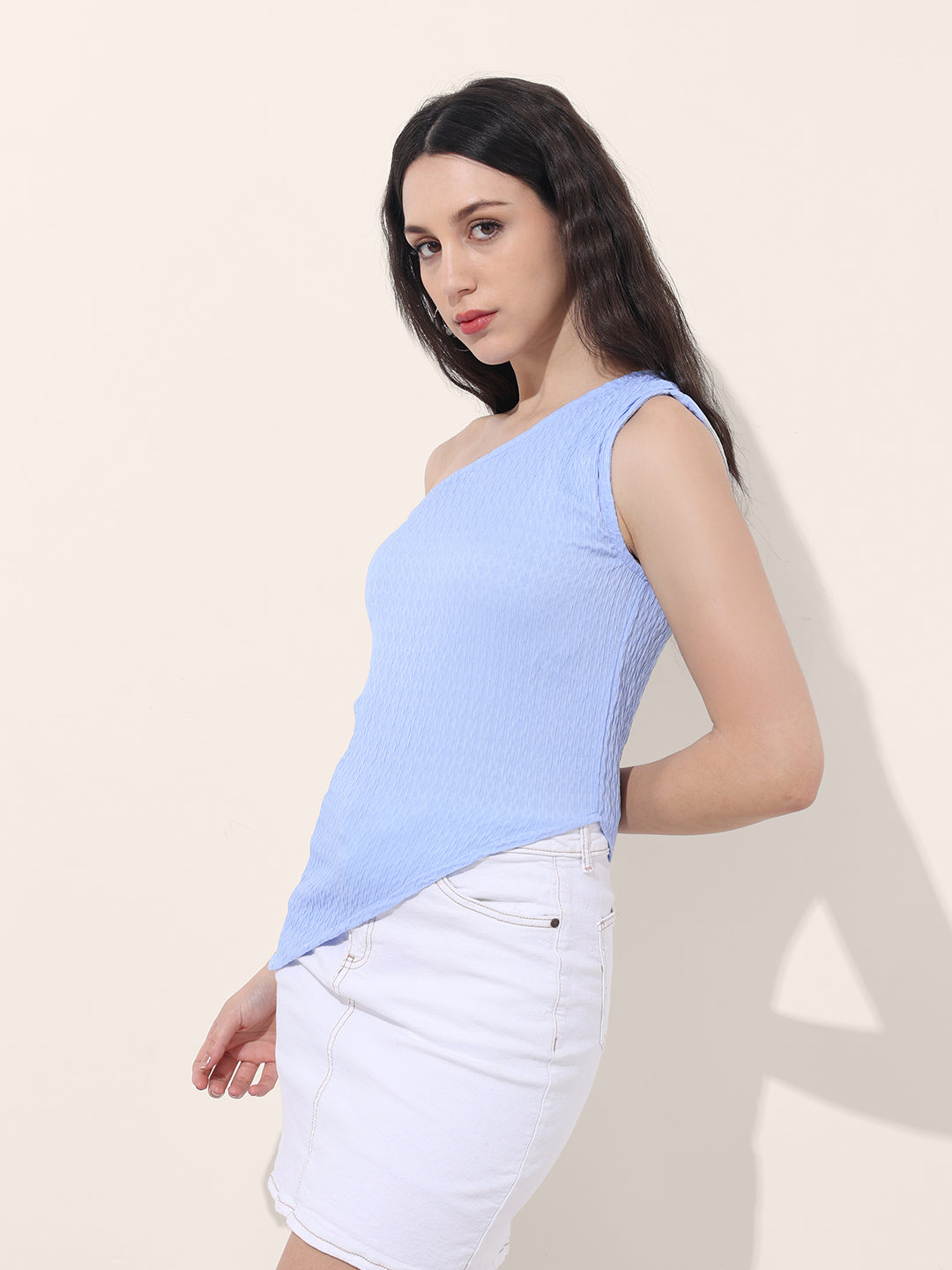 Women's Fitted Textured One Shoulder Top