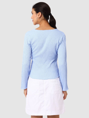 Women's Blue Textured Peplum Top