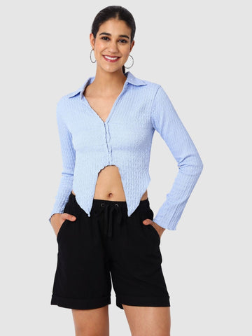Women's Blue Fit Textured Shirt