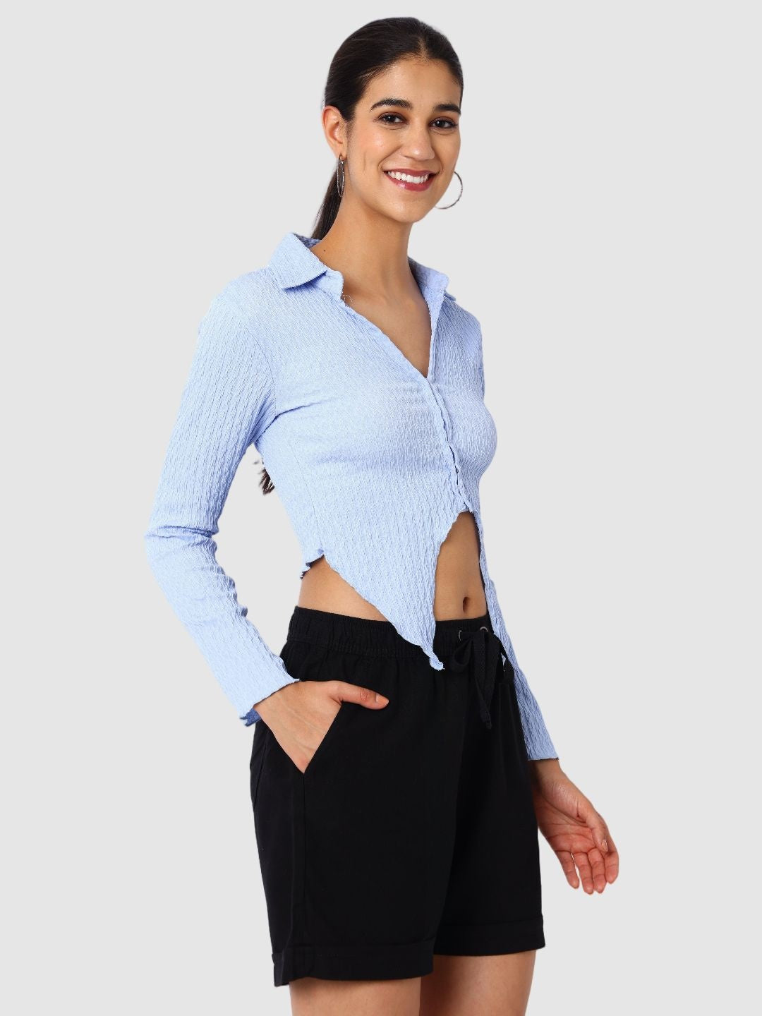 Women's Blue Fit Textured Shirt