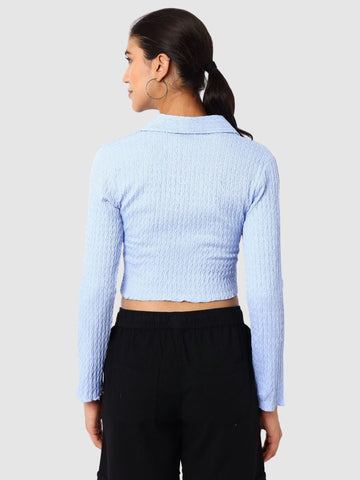 Women's Blue Fit Textured Shirt
