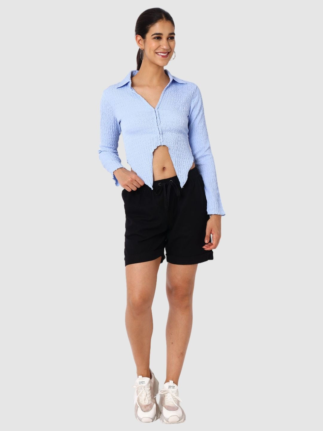 Women's Blue Fit Textured Shirt
