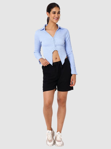 Women's Blue Fit Textured Shirt