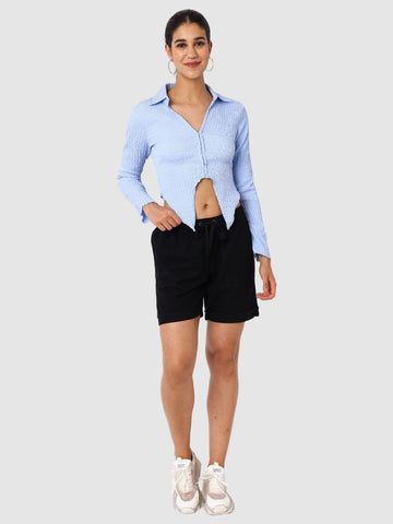 Women's Blue Fit Textured Shirt