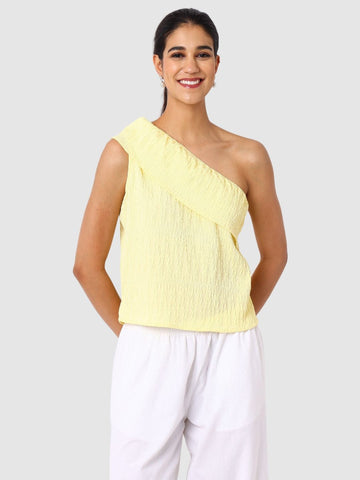 Women's Yellow Fit Textured Ruffled Top