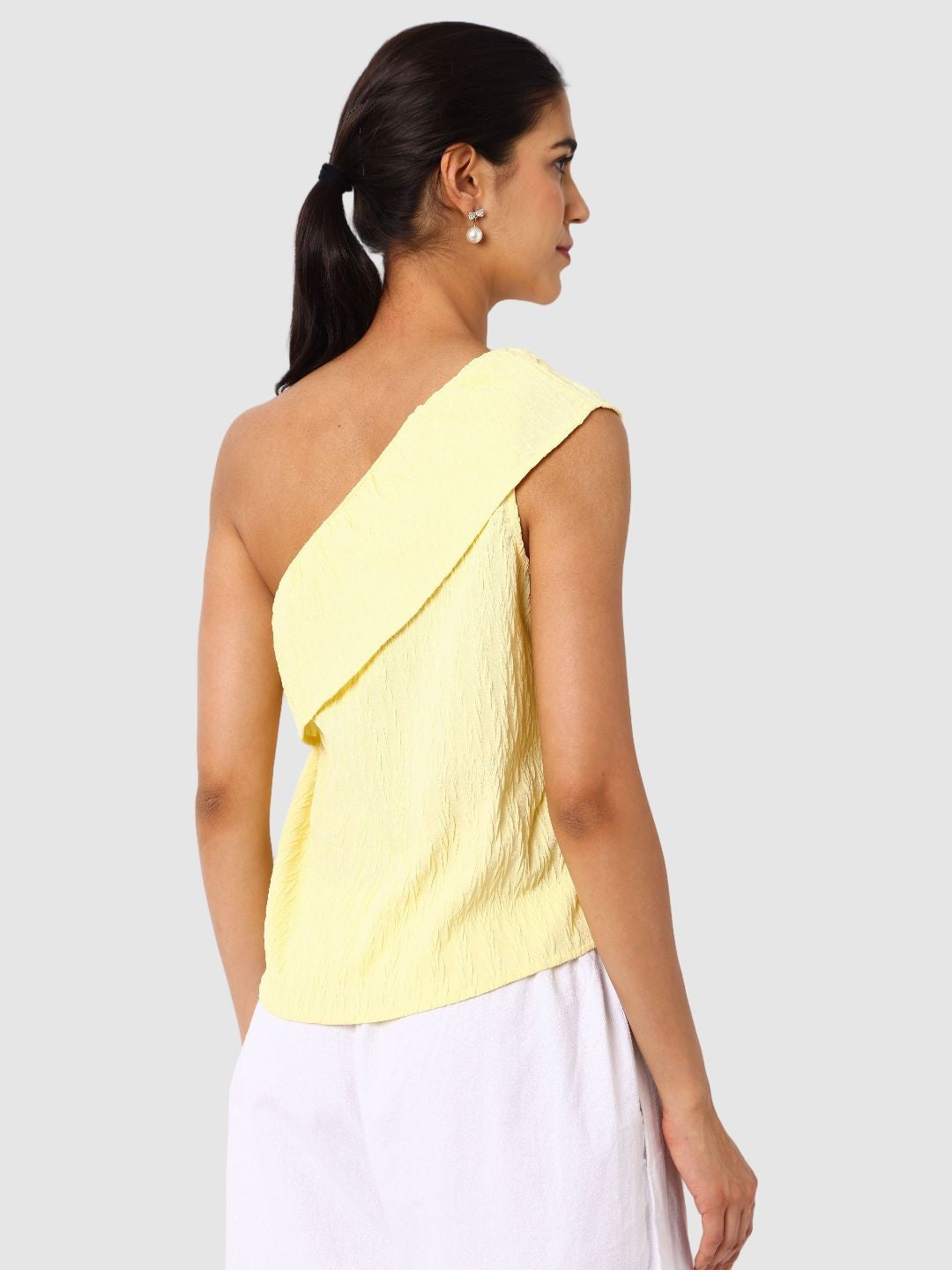 Women's Yellow Fit Textured Ruffled Top