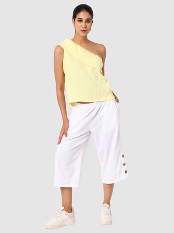 Women's Yellow Fit Textured Ruffled Top