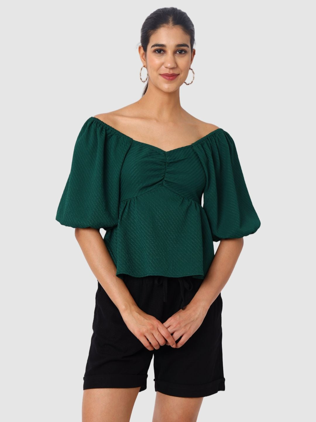 Women's Green Fit Textured Designer Back Top