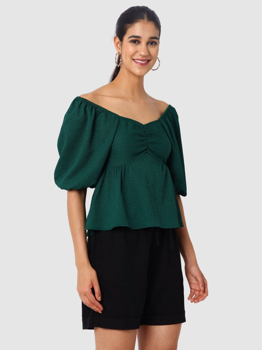 Women's Green Fit Textured Designer Back Top