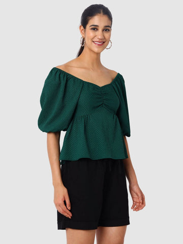 Women's Green Fit Textured Designer Back Top