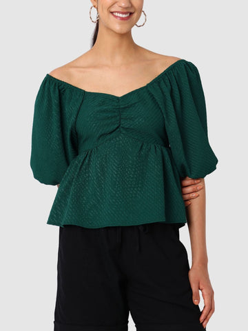 Women's Green Fit Textured Designer Back Top