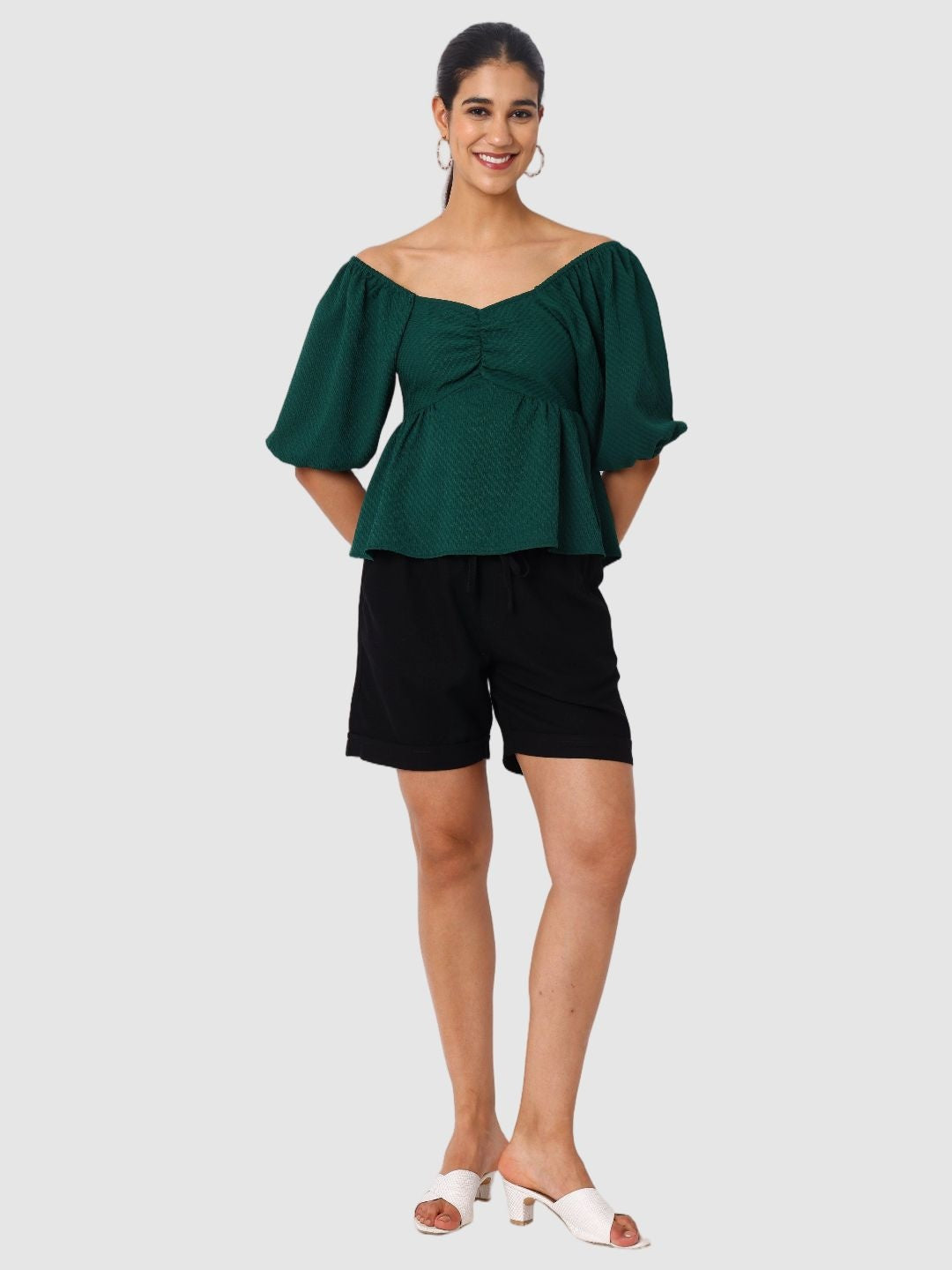 Women's Green Fit Textured Designer Back Top