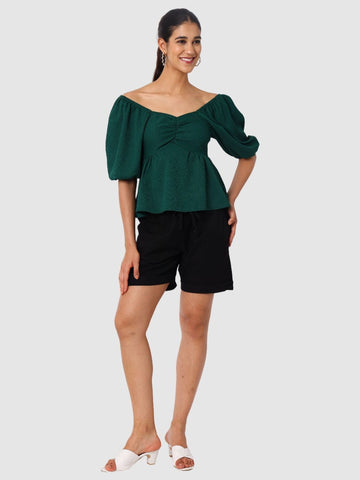 Women's Green Fit Textured Designer Back Top