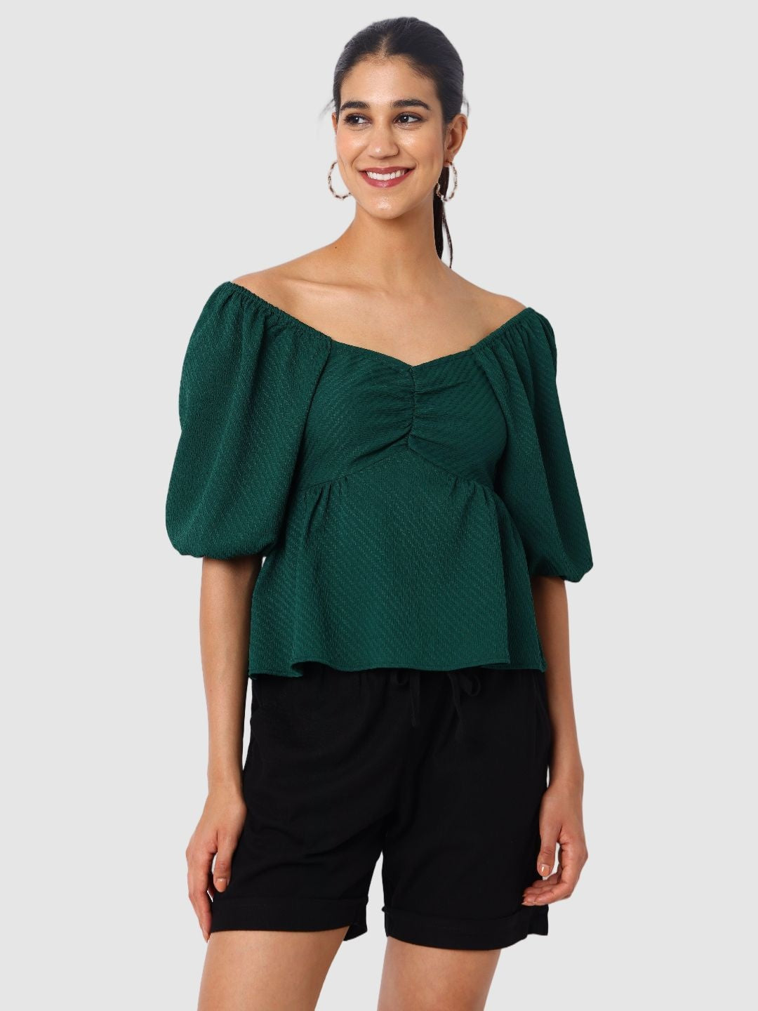 Women's Green Fit Textured Designer Back Top