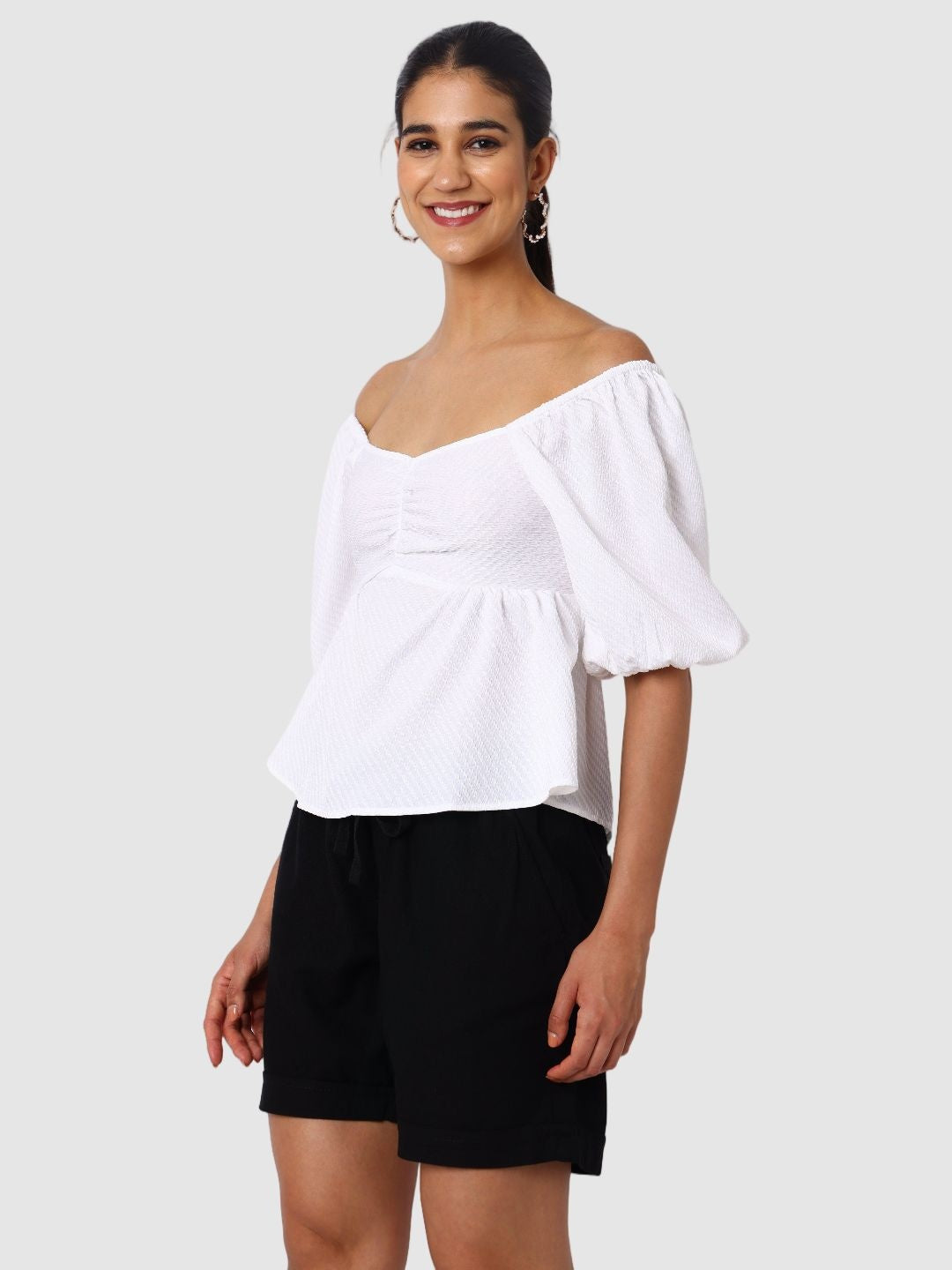 Women's White Fit Textured Designer Back Top