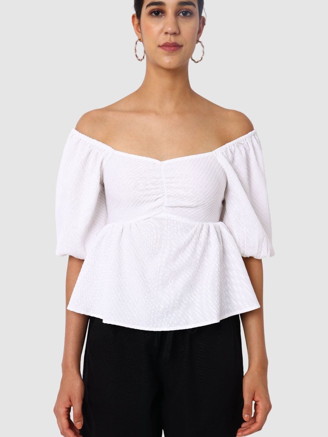 Women's White Fit Textured Designer Back Top