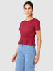 Women's Maroon and Flare Textured Cinched Waist Top