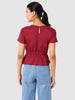 Women's Maroon and Flare Textured Cinched Waist Top
