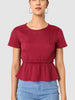 Women's Maroon and Flare Textured Cinched Waist Top