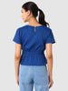 Women's Blue and Flare Textured Cinched Waist Top