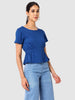 Women's Blue and Flare Textured Cinched Waist Top
