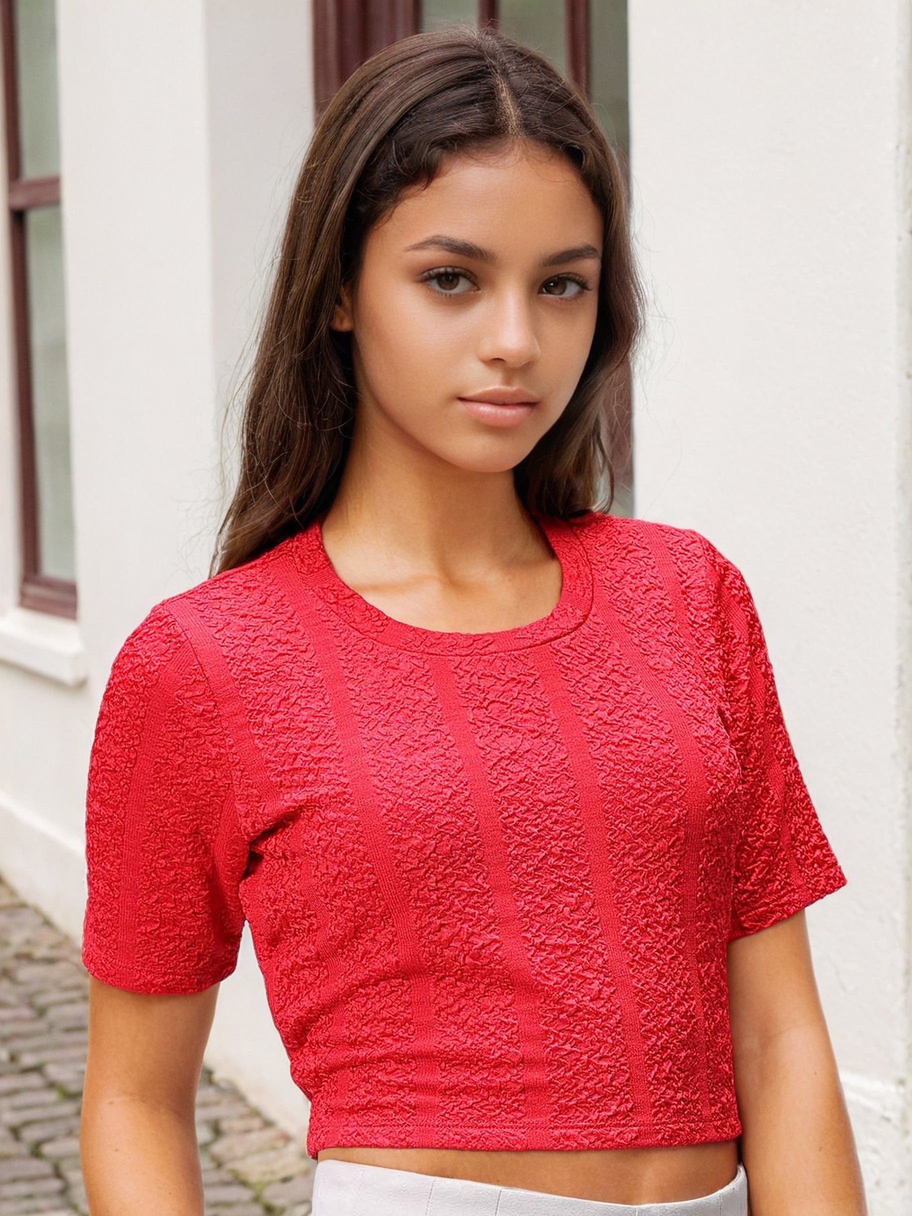 Women's Red Regular Fit Casual Top