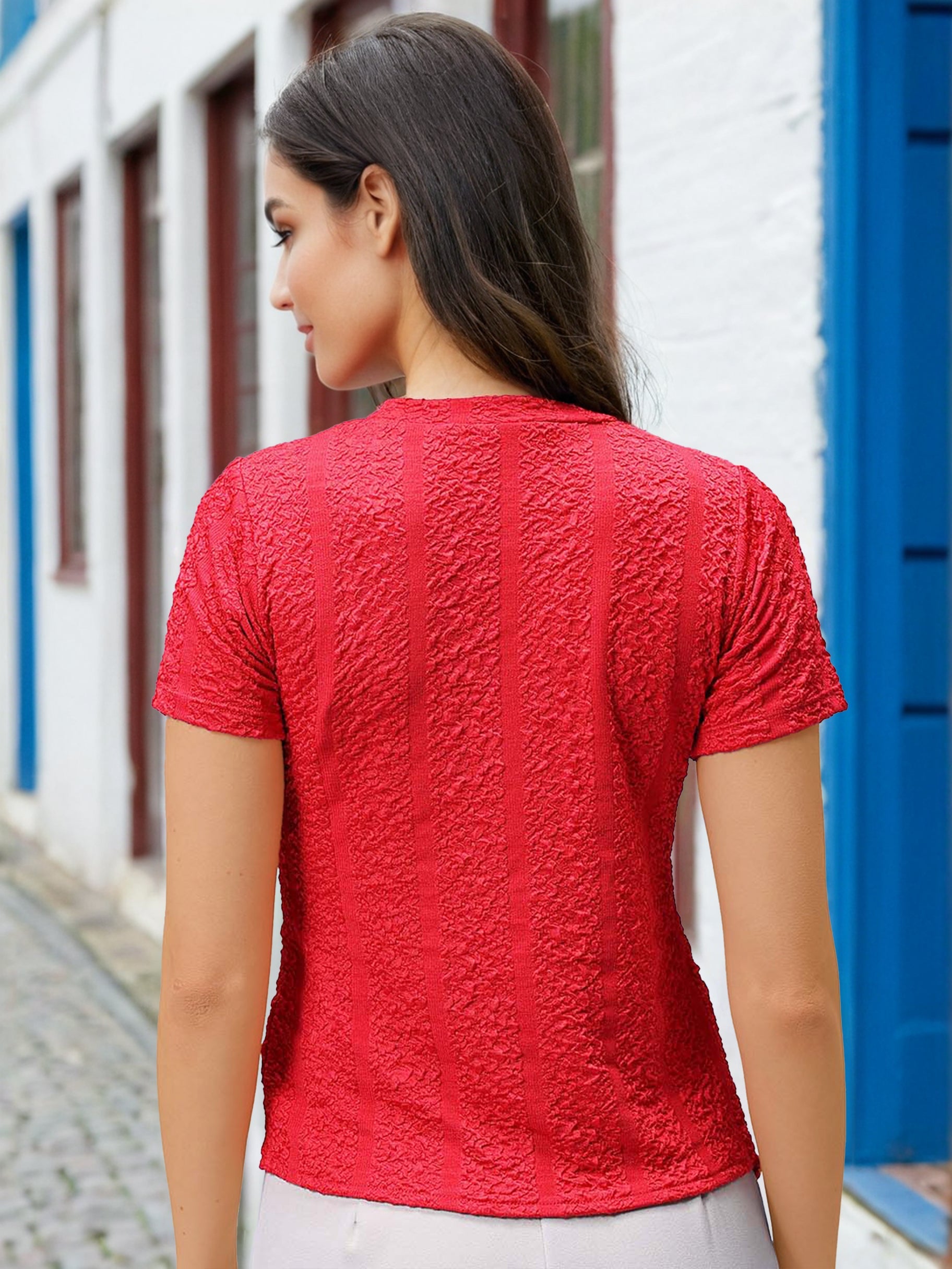 Women's Red Regular Fit Casual Top