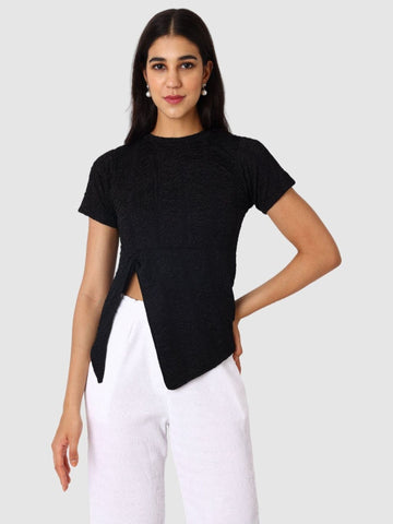 Women's Black Regular Fit Casual Top