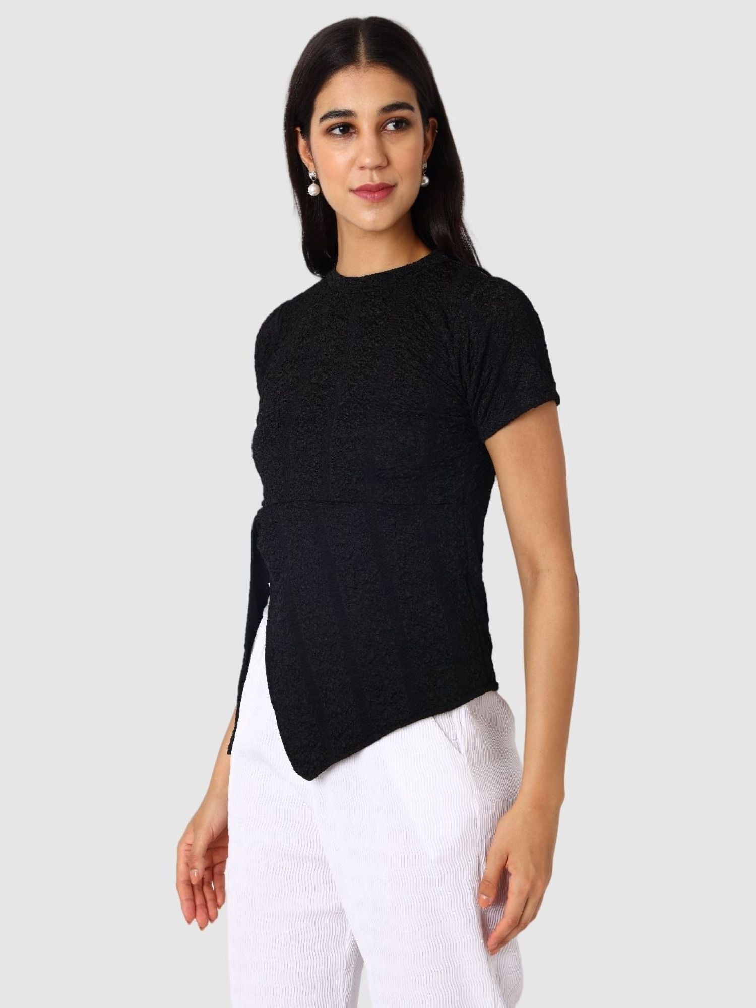 Women's Black Regular Fit Casual Top
