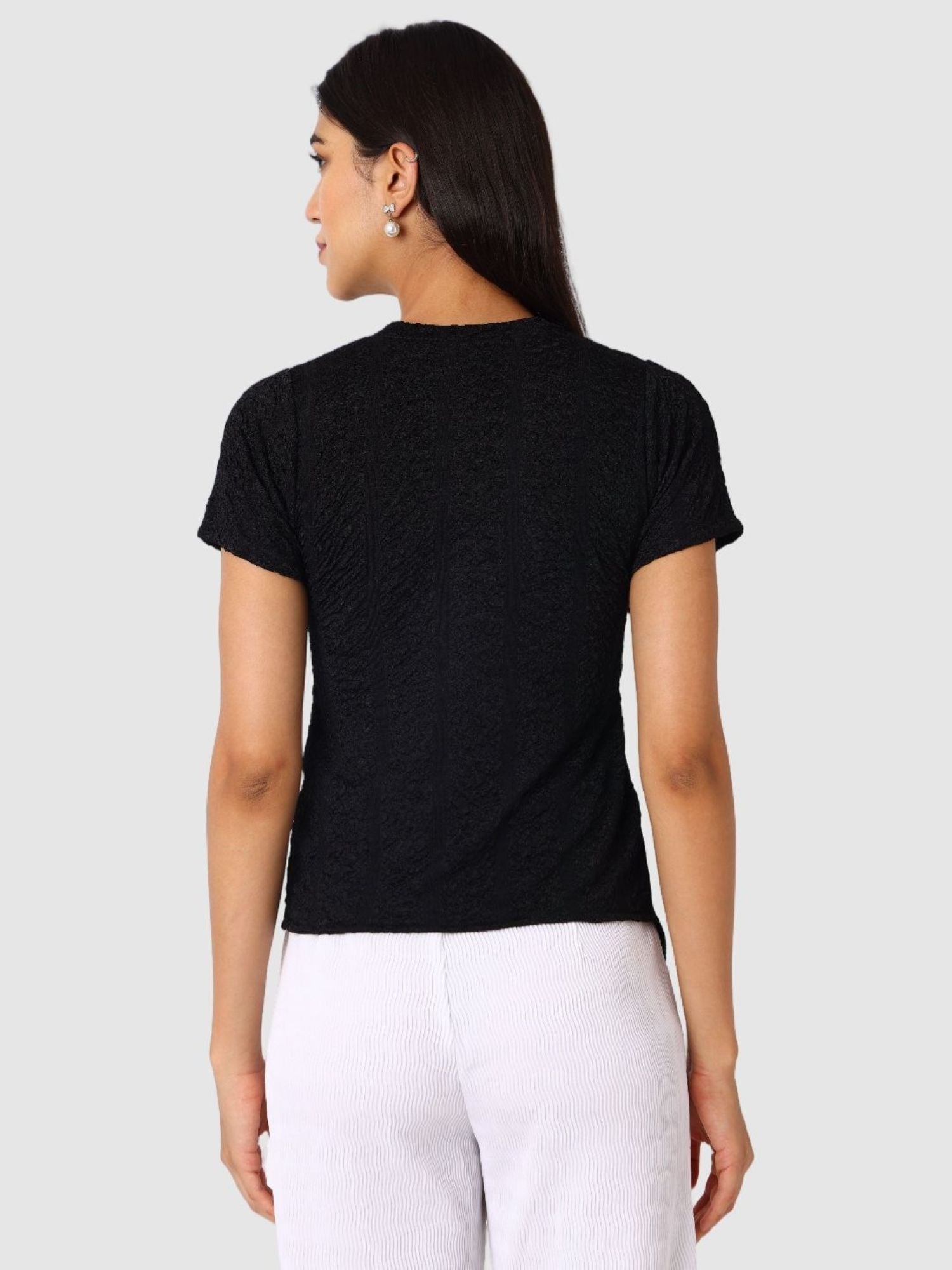 Women's Black Regular Fit Casual Top